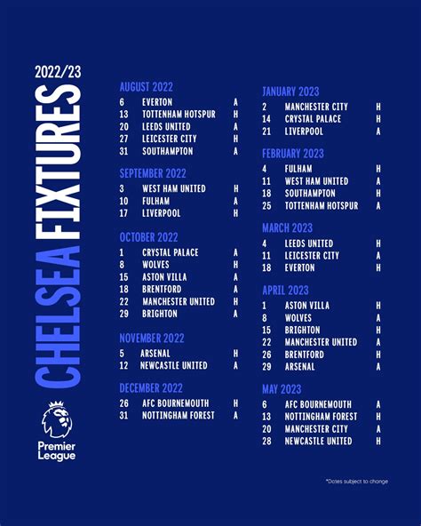 chelsea fc fixtures 2022-23