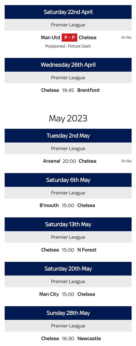 chelsea remaining fixtures premier league