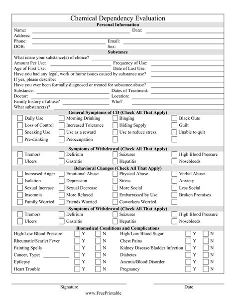 Chemical Dependency Evaluation Interview Form printable pdf download