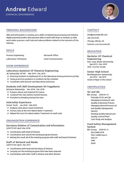Sample resume for entry level chemical engineer
