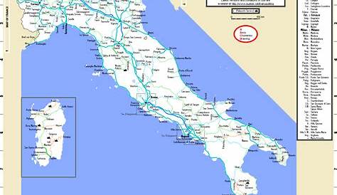 Italie. Carte des chemins de fer