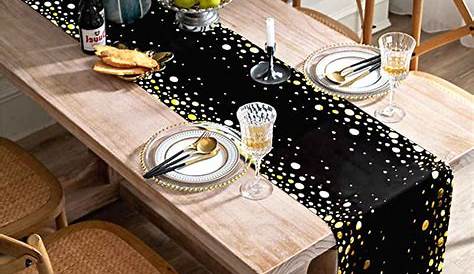Chemin de table art deco gatsby noir et doré Noir