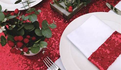 Chemin De Table Rouge Et Argent étoiles Blanches Avec Paillettes