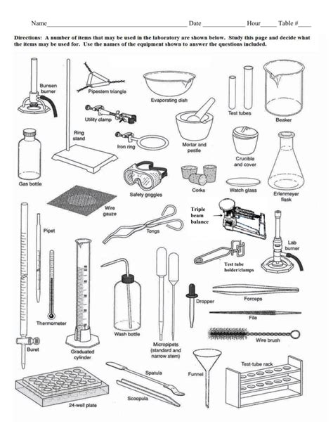 chemistry lab equipment worksheet answer key