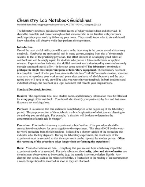 Chemistry Lab Notebook Examples