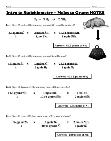 chemistry mole problems and answers