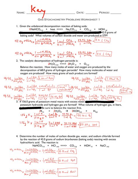 chemistry supplemental stoichiometry problems worksheet answers with work