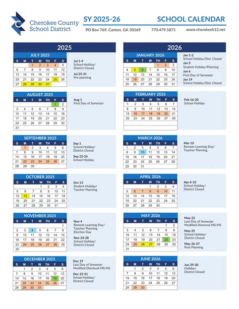 Cherokee School Calendar