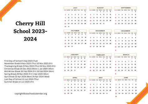 Cherry Hill School Calendar 2024-2025