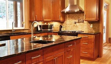 Cherry Kitchen Cabinets With Black Granite Countertops Natural Wood Wooden