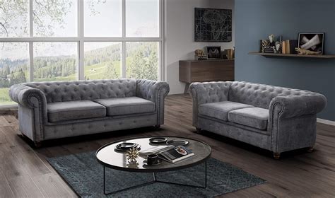 Chesterfield Sofas Grey Fabric