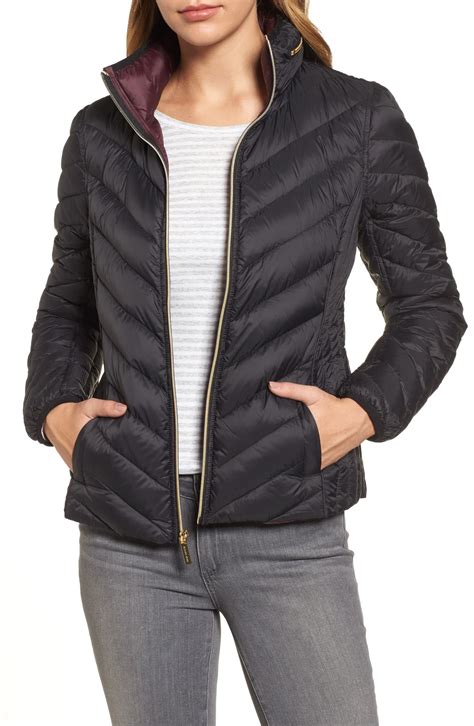chevron quilted down filled coat