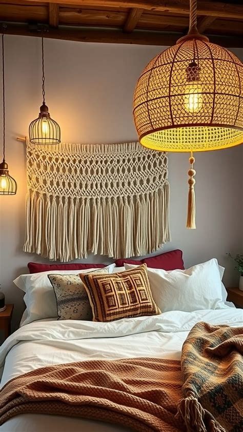Unique Lighting in Boho Bedroom