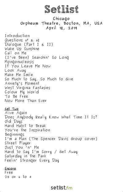 chicago band setlist