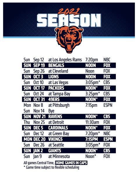 chicago bears schedule 1999