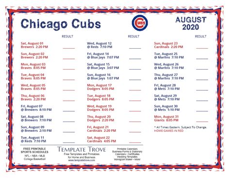 chicago cubs august schedule