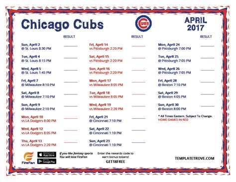 chicago cubs schedule 2017