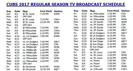 chicago cubs schedule 2017 tv channel