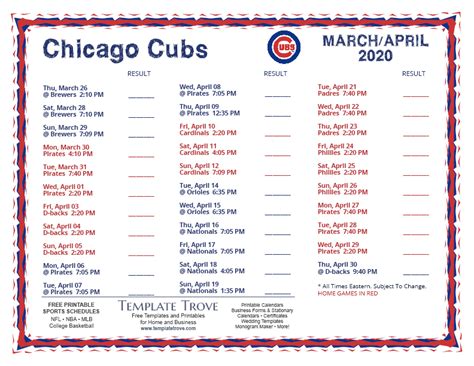 chicago cubs schedule 2020 printable