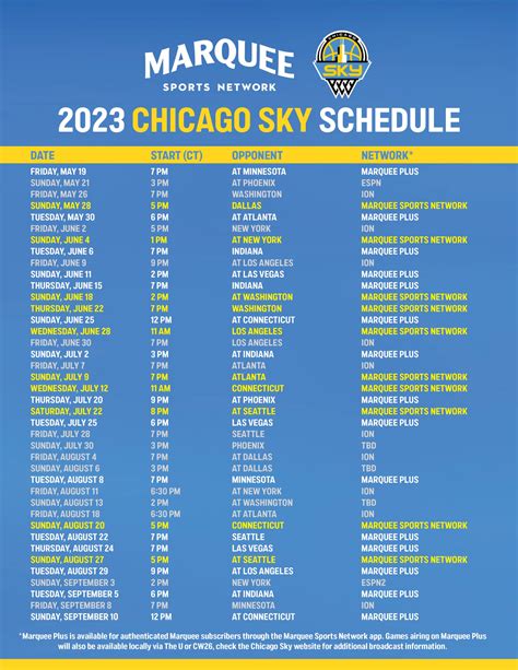 chicago sky tv schedule 2022