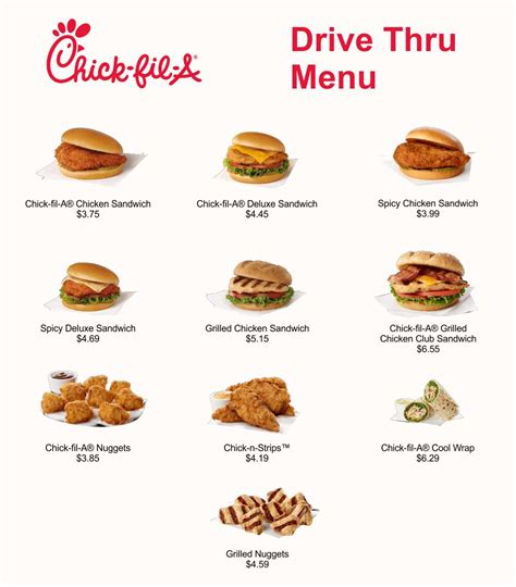 Chick-Fil-A Printable Menu With Prices