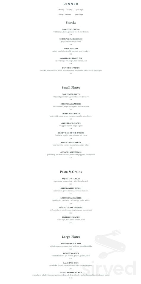 chickadee boston menu