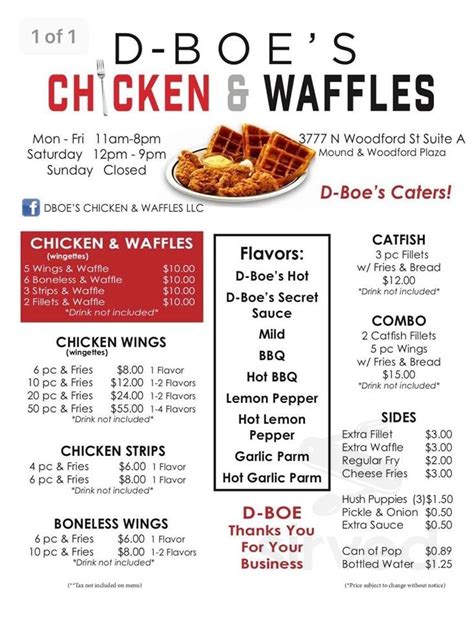 chicken and waffles restaurant menu