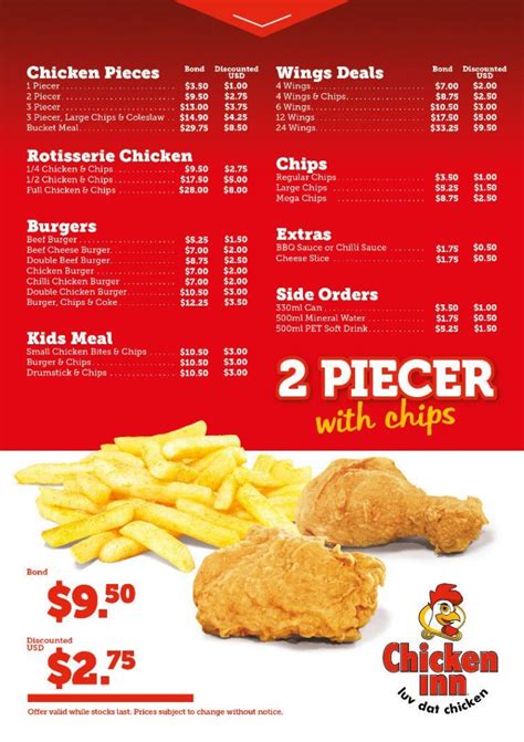 chicken inn menu zimbabwe