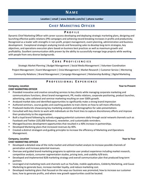 Sample Resume Of Chief Marketing Officer Sample Resume