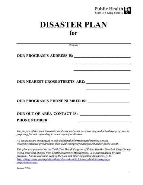 Child Care Disaster Plan Template
