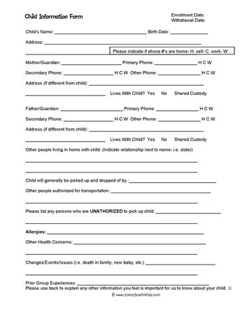 child care information form template