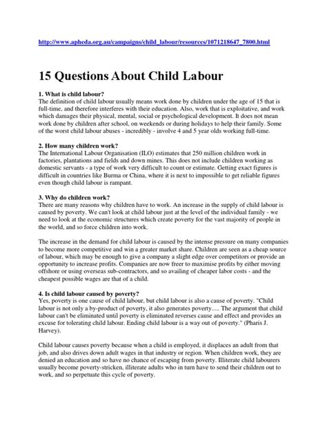 child labour interview questions and answers pdf
