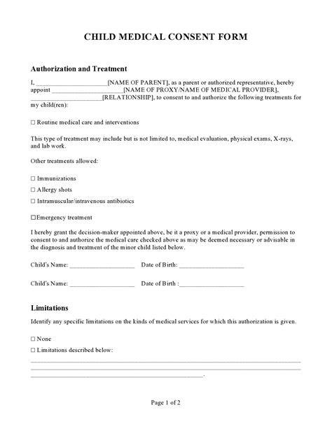 Child Medical Consent Form Templates 6 Samples for Word