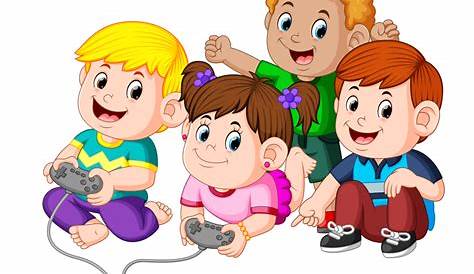 Kids Playing Video Games Cartoon Clipart Vector
