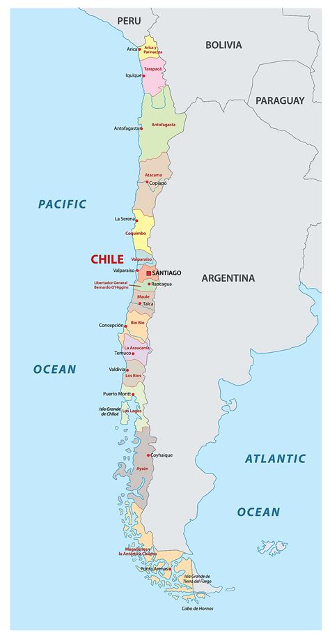 Karta över Chile Karta de Chile (Sydamerika nordoch sydamerika)