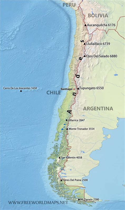 chile map with mountain rivers