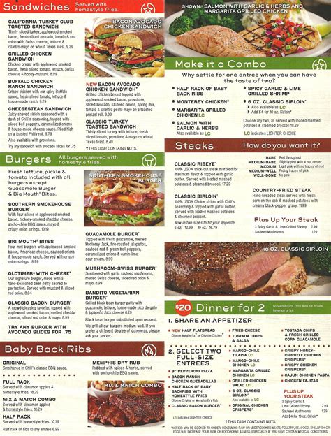 Chilis Printable Menu With Prices