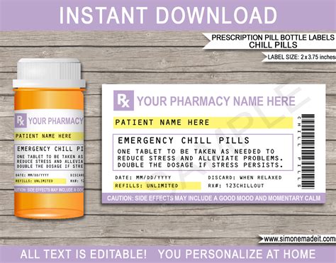 Chill Pill Printable Labels