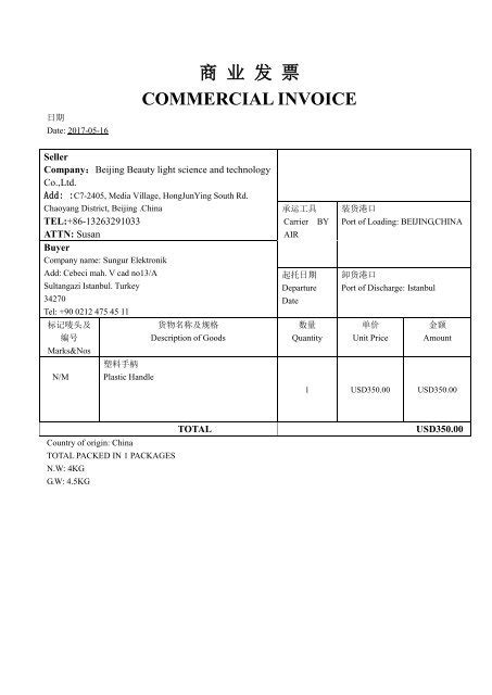 China Commercial Invoice Template