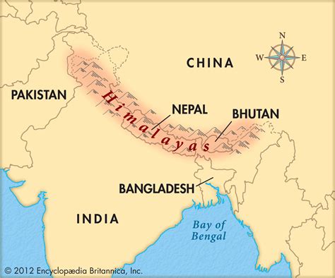 China Map Himalayan Mountains