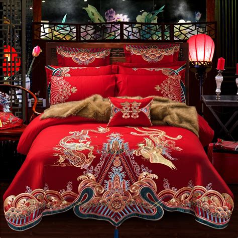 100 cotton chinese style bedding set king size embroidery bedspread