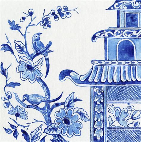 chinoiserie blue and white wallpaper