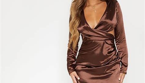 Chocolate Brown Homecoming Dresses With Sleeves ALine Deep VNeck Sweep Train Tulle