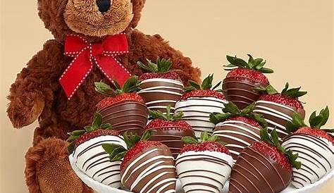 Chocolate Dipped Strawberries With Teddy Bear Delivered For Valentines Day Valentine's Delightful