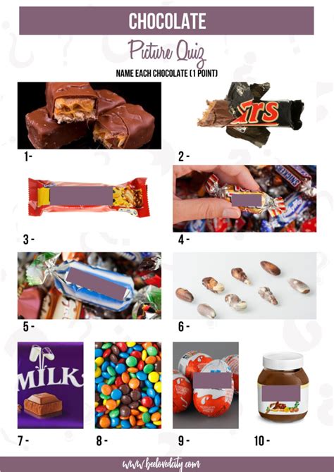 Chocolate Bar Quiz Printable Uk With Answers COLORING PAGES BLOG