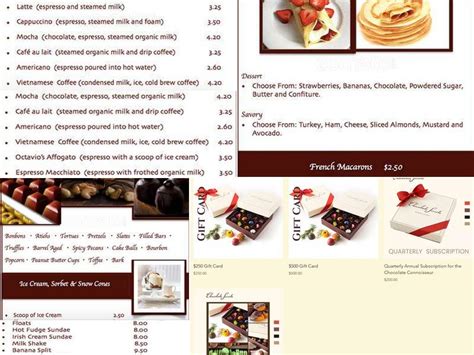 Chocolate Secrets Dallas Menu