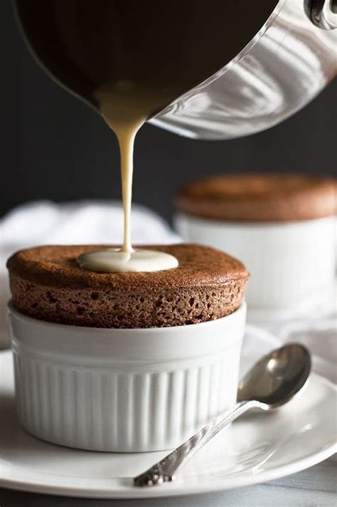 chocolate souffle with creme anglaise