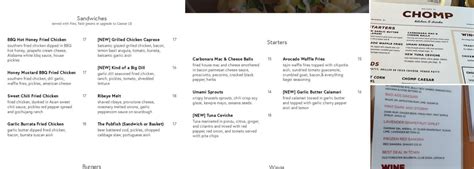 chomp kitchen and drinks menu