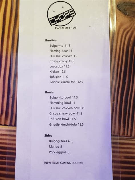 Chops Lynnwood Menu