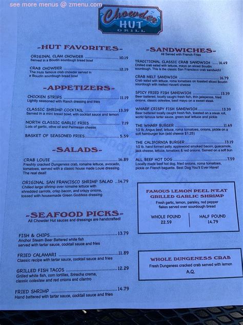 Chowder Hut San Francisco Menu